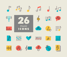 Music notes flat vector icons set