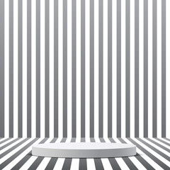 Abstract stripes background with white podium for presentation. Vector