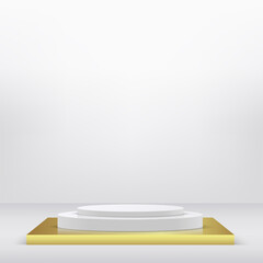 Abstract background with white and gold podium for presentation. Vector