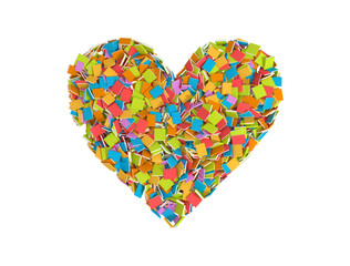 Small multi color books forming a heart isolated on white background. 3d render