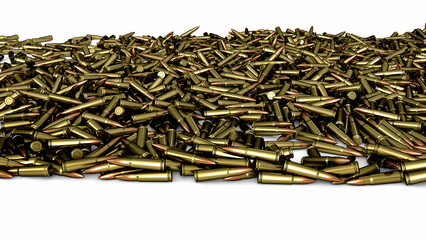 Pile of fire bullets or ammunition isolated white background. 3d render	
 - obrazy, fototapety, plakaty