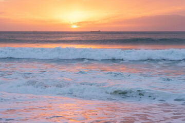Sunset in the Atlantic Ocean. Aquitaine, Landes