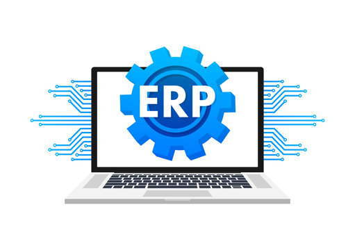 ERP Enterprise resource planning. Industry production. Productivity and company enhancement. Vector stock illustration.