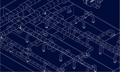 illustration of BIM air ducts design 3d vector blueprint