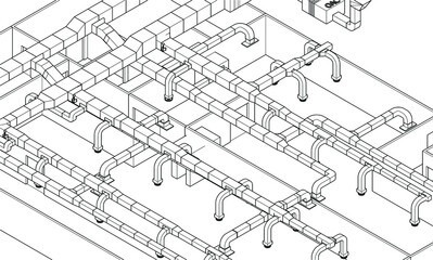illustration of BIM air ducts design 3d vector