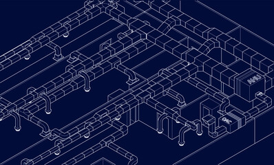 BIM illustrations of air ducts design 3d vector blueprint