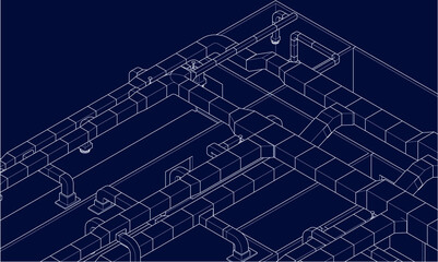 BIM illustration of air ducts design vector blueprint