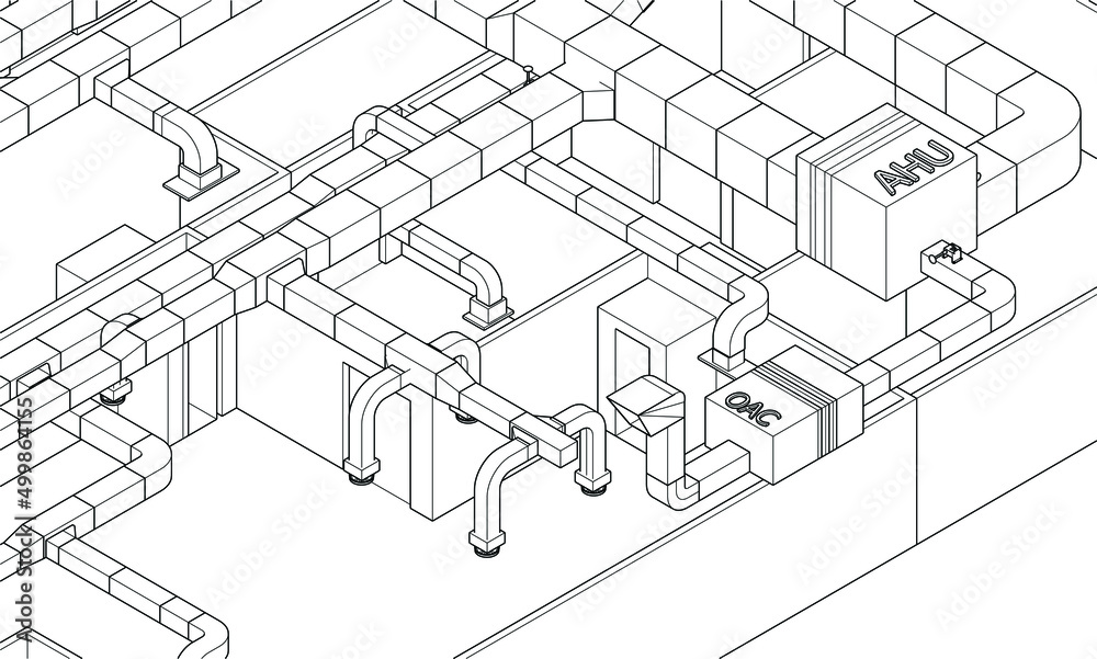 Wall mural BIM illustration of air ducts design 3d vector eps