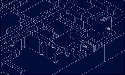 BIM illustration of air ducts design 3d vector eps blueprint