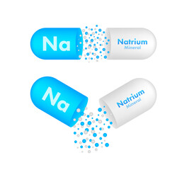 Na, Natrium blue shining pill capsule icon. Vector stock illustration