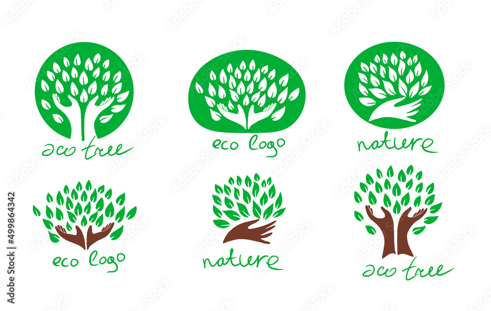 Poster Care Tree Icon Logo Design Element.Protect nature.Vector illustration.