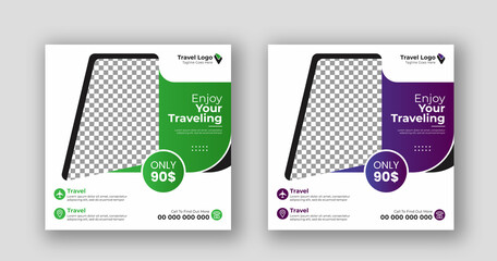 Business social media post square flyer travel banner template