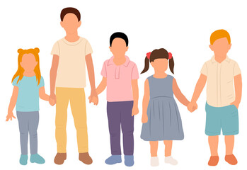 kids holding hands flat design, isolated, vector