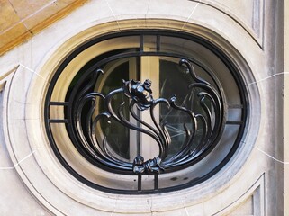 Détail d'une grille art nouveau, fleur, Buenos-Aires, Argentine