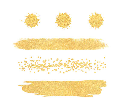 Set of gold glitter brush stroke and drop