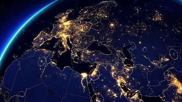 Global Network Connections and Communication Technology Global World Network. Digital Data Network Worldwide Connections over Europe 