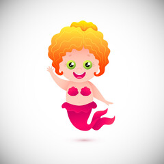 Obraz premium Redhead curly cute cartoon mermaid