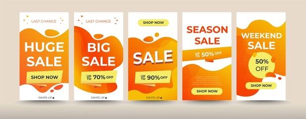 Web orange sale banner modern fluid for social media stories sale, web page, mobile phone. template design special offer set
