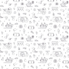 Virtual class. Online School Education Program. Video lesson. Seamless pattern