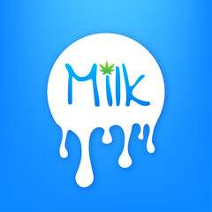 Hemp Milk, cannabis milk. Healthy organic vegan food. Vector stock illustration.