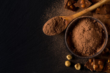 Сocoa powder  and chocolate nuts pieces