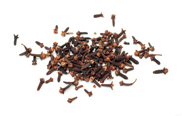 Obraz premium Carnation on a close-up macro as a background and texture. Indian spices for cooking. Carnation seed background with place for text.