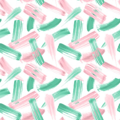 Seamless pattern with pink and turquoise strokes. Great for fabric, wrapping paper, wallpaper