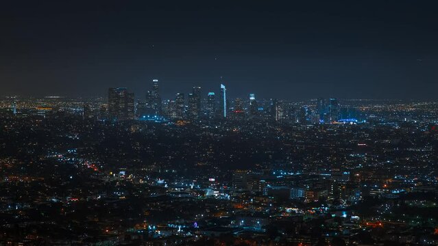 Los Angeles timelapse at night. Big city in the USA