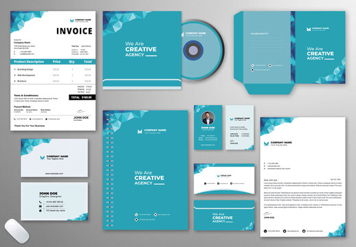 Stationery Set Layout with Colorful Design Elements