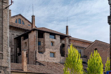 A glimpse of the Palazzo della Pilotta in the historic center of Parma, Italy