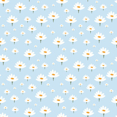 Floral pattern with daisies. Illustration with little flowers. Daisy print with flowers and leaves for textiles, printing, clothing, packaging, decor and wallpaper. Chamomile seamless print