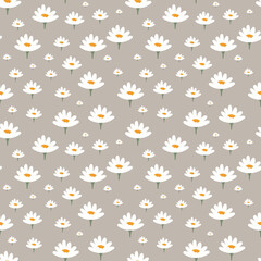Floral pattern with daisies. Illustration with little flowers. Daisy print with flowers and leaves for textiles, printing, clothing, packaging, decor and wallpaper. Chamomile seamless print