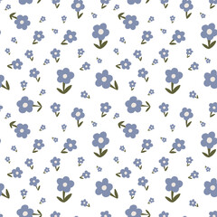 Floral pattern with daisies. Illustration with little flowers. Daisy print with flowers and leaves for textiles, printing, clothing, packaging, decor and wallpaper. Chamomile seamless print