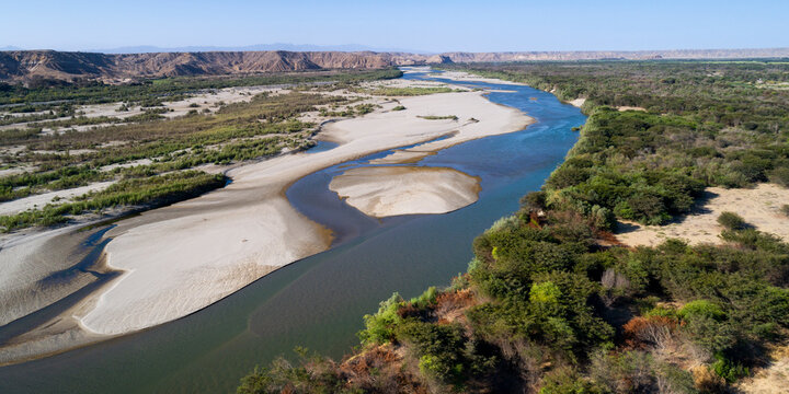Piura, Peru: Aerial view of the Chira river valley near the town of Amotape