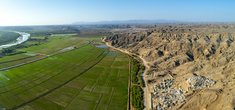 Piura, Peru: Aerial view of the Chira river valley near the town of Amotape
