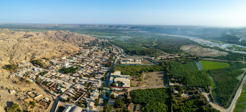 Piura, Peru: Aerial view of the Chira river valley near the town of Amotape