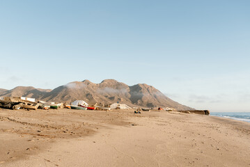 Sunrise on the Salinas beach, in the Cabo de Gata Natural Park, Almeria, Spain
