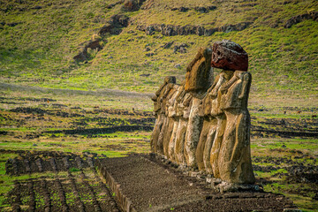 The ancient moai of Ahu Togariki, on Easter Island - obrazy, fototapety, plakaty