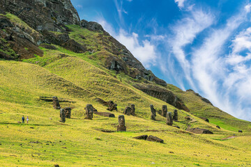 Moai set in the hillside at Rano Raraku