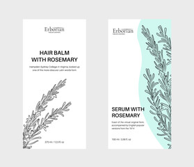 Packaging design for herbal cosmetics. Hand drawn vector illustration rosemary