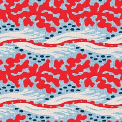 Indigo blue seaweed nautical seamless pattern. Marine kelp plant print in nantucket textile hand drawn block print style. Summer 2 tone high contrast linen fabric effect jpg swatch
