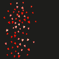 Fototapeta na wymiar Heart Confetti. Ornament Concept For Gift. Grunge Frame. Pink Retro Backdrop. Beautiful Wallpaper For Engagement. Rose Modern Banner. Red Heart Confetti.