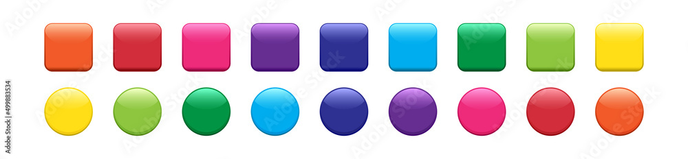 Wall mural web vector push button, glossy colorful icon, shiny square and circle isolated on white background. 