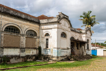 Naklejka premium Avare, Sao Paulo, Brazil, March 31, 2022. Facade of the Avare railway station, sealed after the repossession made by the City Hall, in the city of Avare, state of Sao Paulo