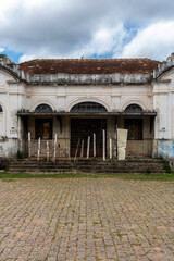 Obraz premium Avare, Sao Paulo, Brazil, March 31, 2022. Facade of the Avare railway station, sealed after the repossession made by the City Hall, in the city of Avare, state of Sao Paulo