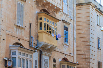 Fototapeta premium Historical old colorful balconies in Valletta, Malta