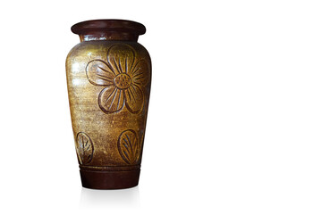 beautiful brown tall terracotta vase on white background, object, decor, fashion, ancient, copy space
