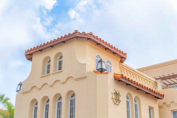 Fototapeta na wymiar Mediterranean style building with arched windows at Carlsbad, San Diego, California
