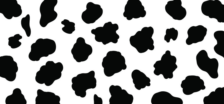 Cartoon cow skin pattern. Vector mottled seamless icon or symbol. Black and white logo. Animal skin print template. Retro fabric design. 