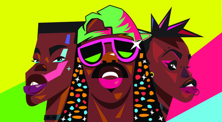 human faces in color background. Vector art. Simple design. wallpaper. Poster. Pop art.